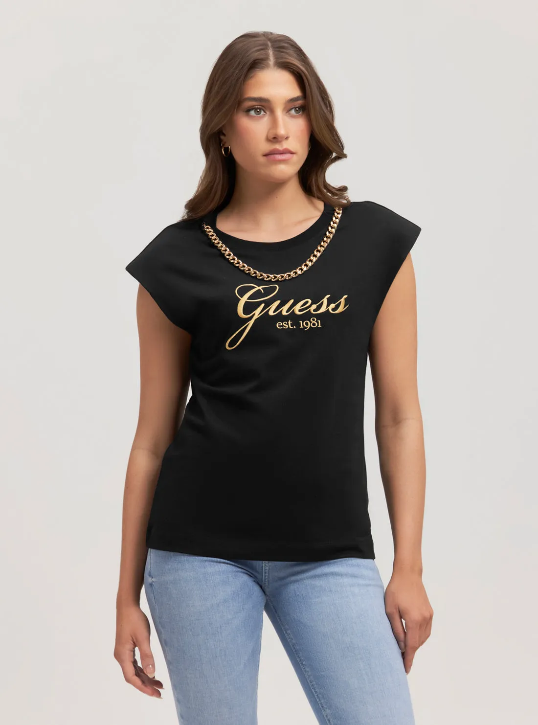 Eco Black Crystal Logo T-Shirt Guess