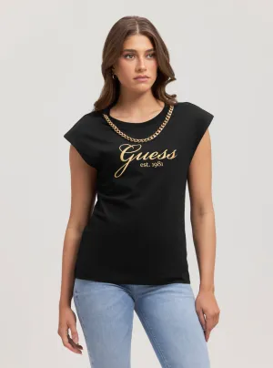 Eco Black Crystal Logo T-Shirt Guess