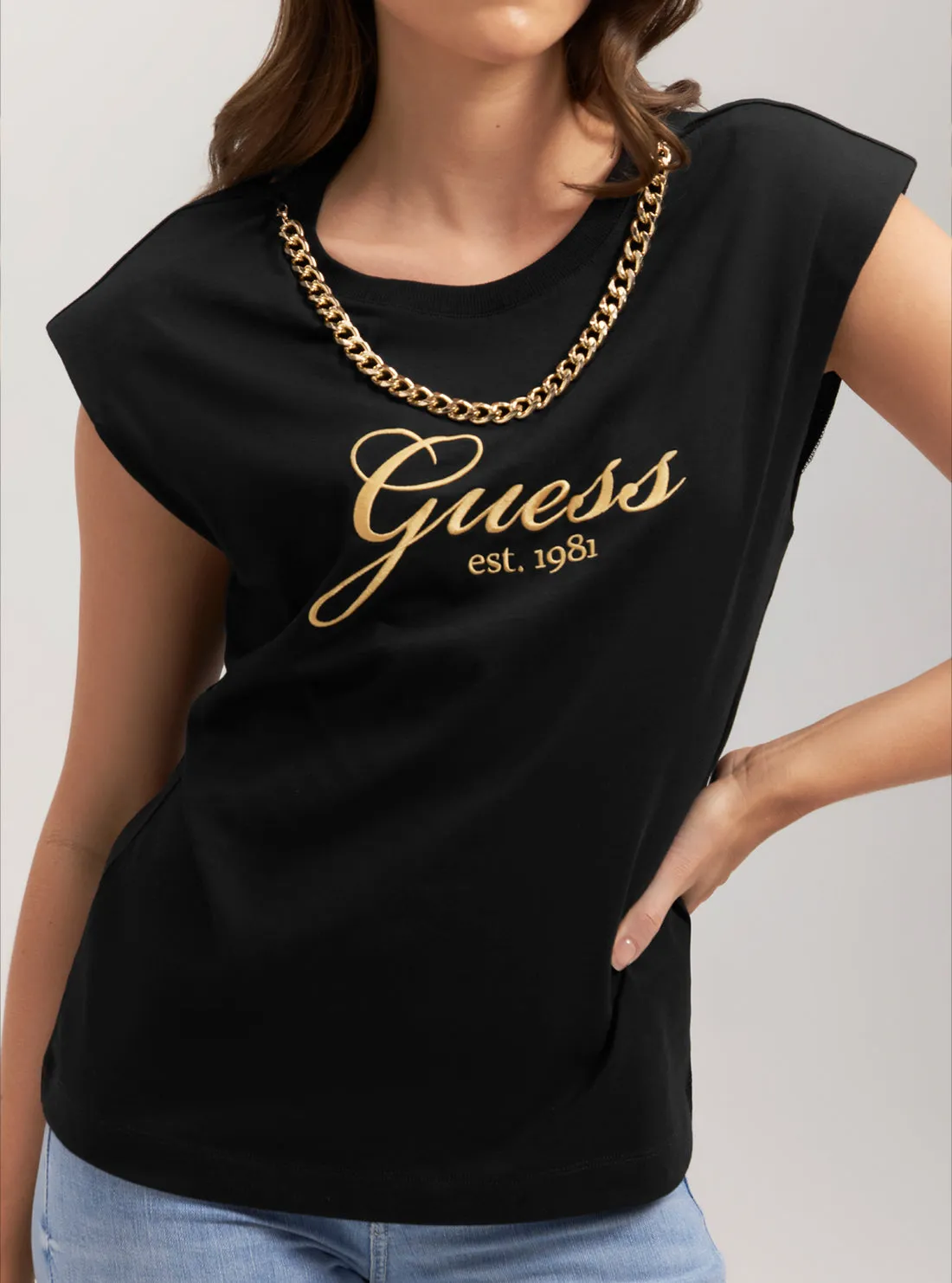 Eco Black Crystal Logo T-Shirt Guess