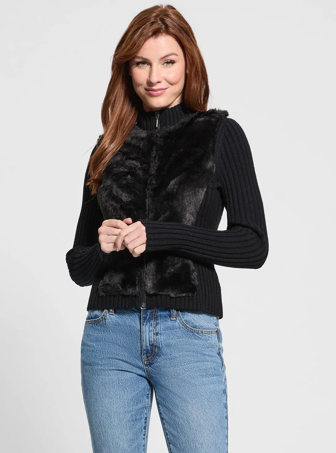 Eco Black Fur Mix Mila Cardigan Guess