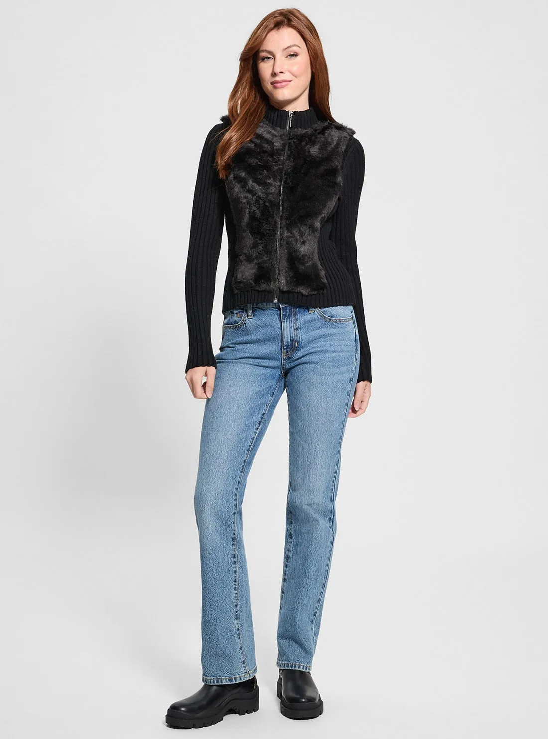 Eco Black Fur Mix Mila Cardigan Guess