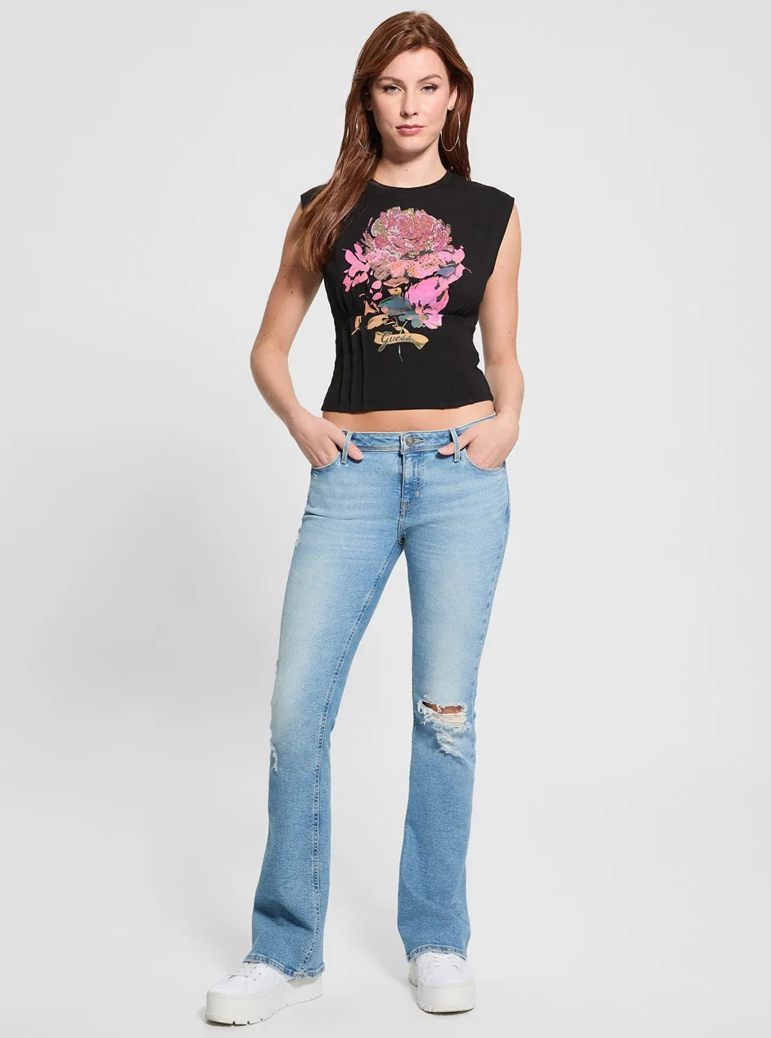 Eco Black Pigment Rose Corset T-Shirt Guess