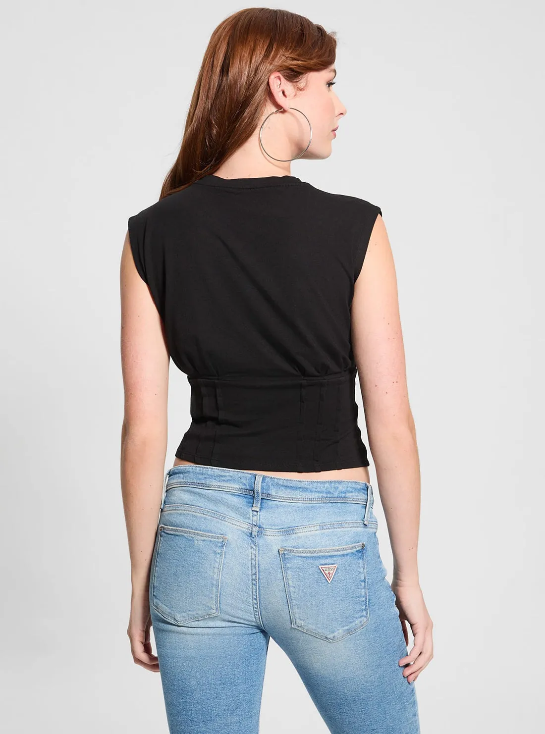 Eco Black Pigment Rose Corset T-Shirt Guess