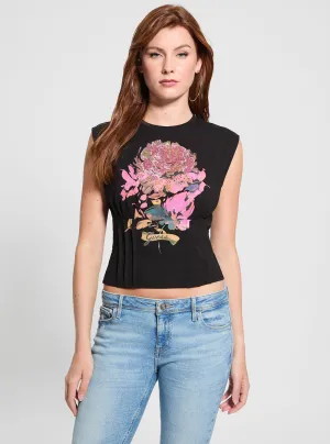 Eco Black Pigment Rose Corset T-Shirt Guess