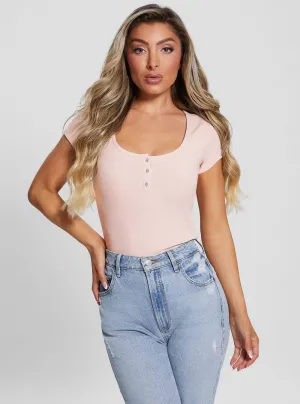 Eco Blush Pink Karlee Jewel Henley T-Shirt Guess