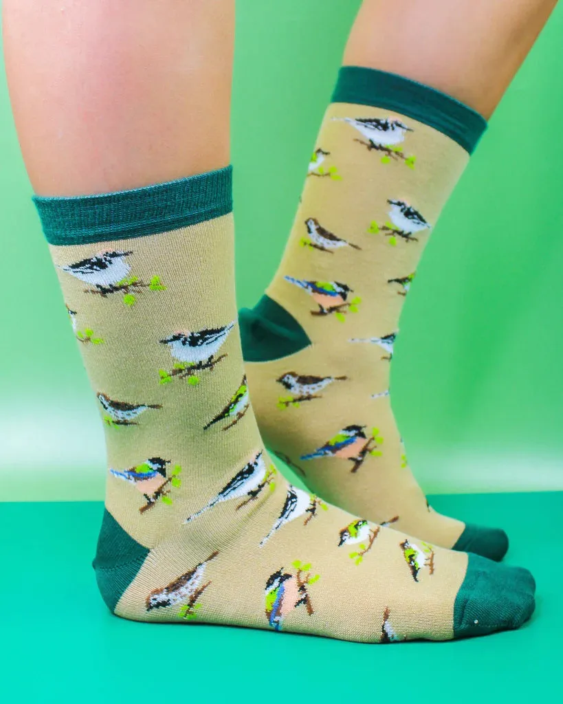 Eco Chic Eco-Friendly Beige Wild Birds Bamboo Socks