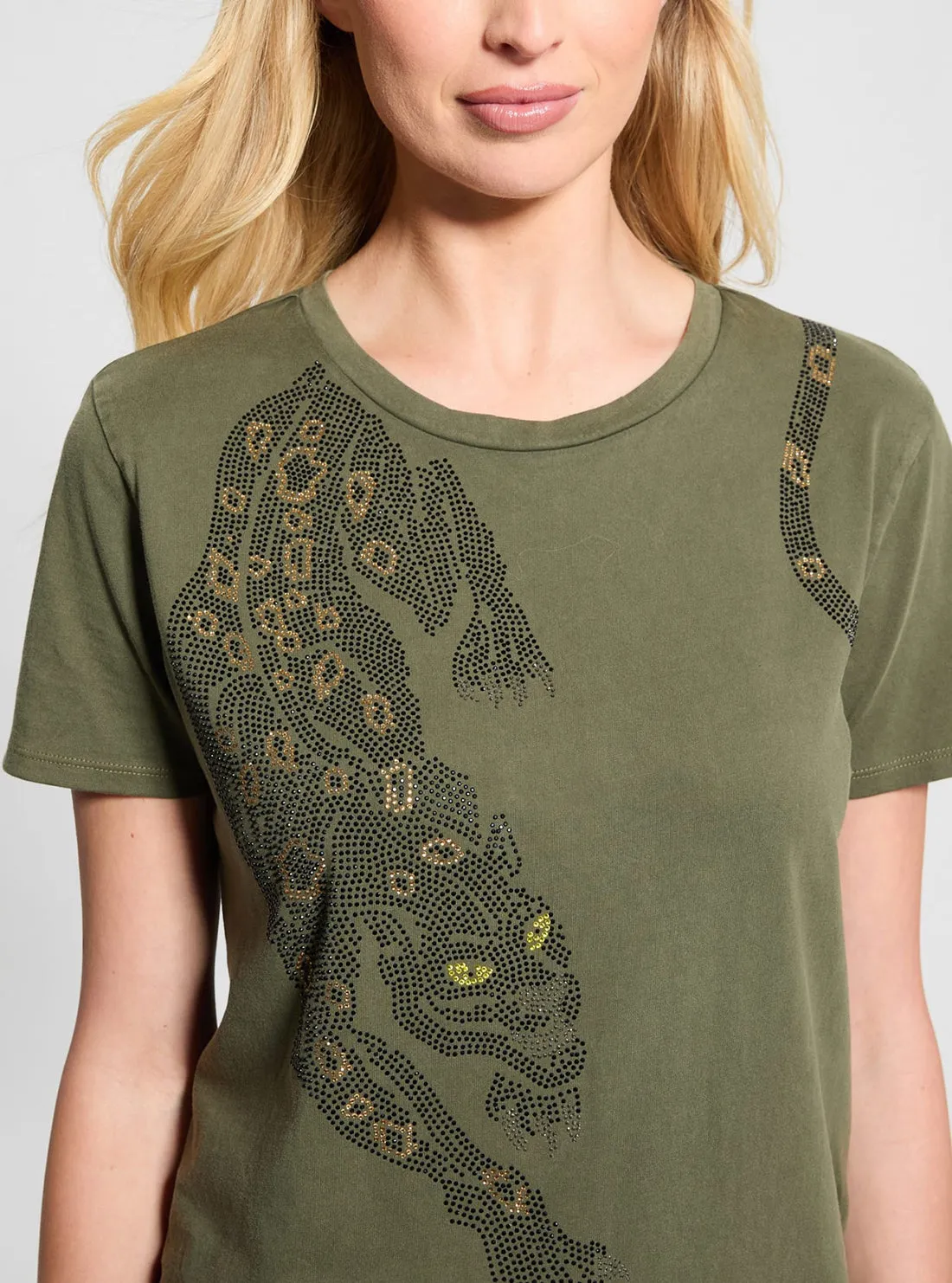 Eco Green Crystal Panther T-Shirt Guess