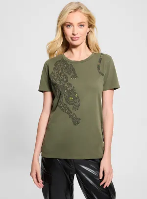 Eco Green Crystal Panther T-Shirt Guess