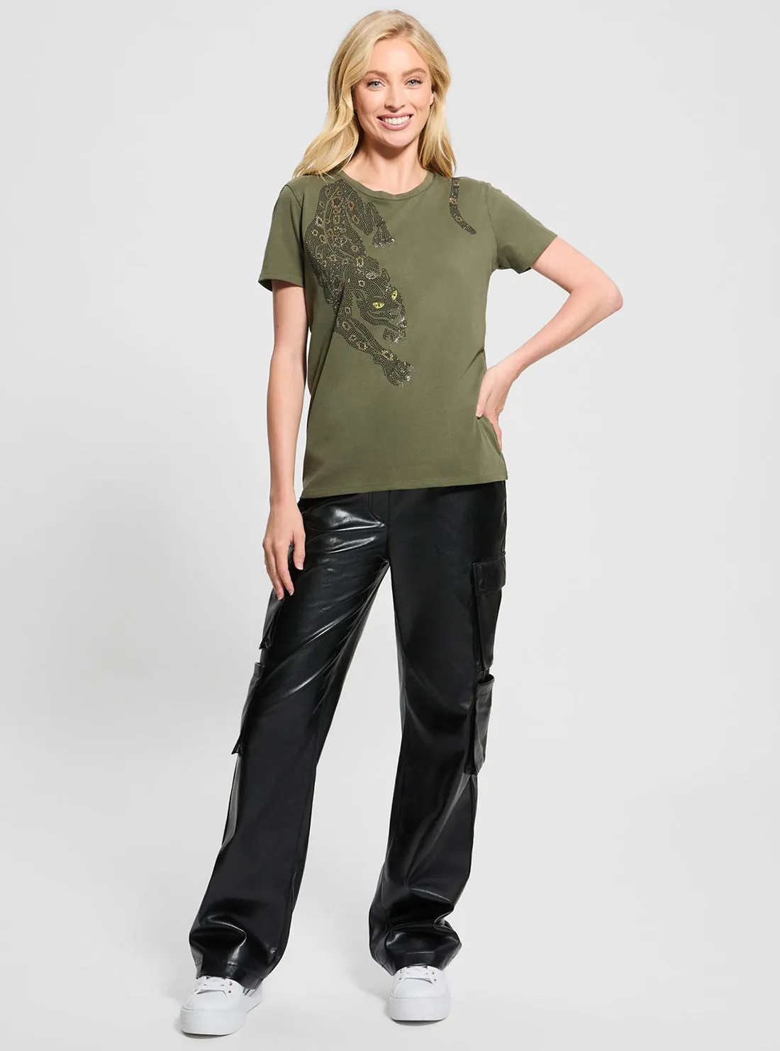 Eco Green Crystal Panther T-Shirt Guess