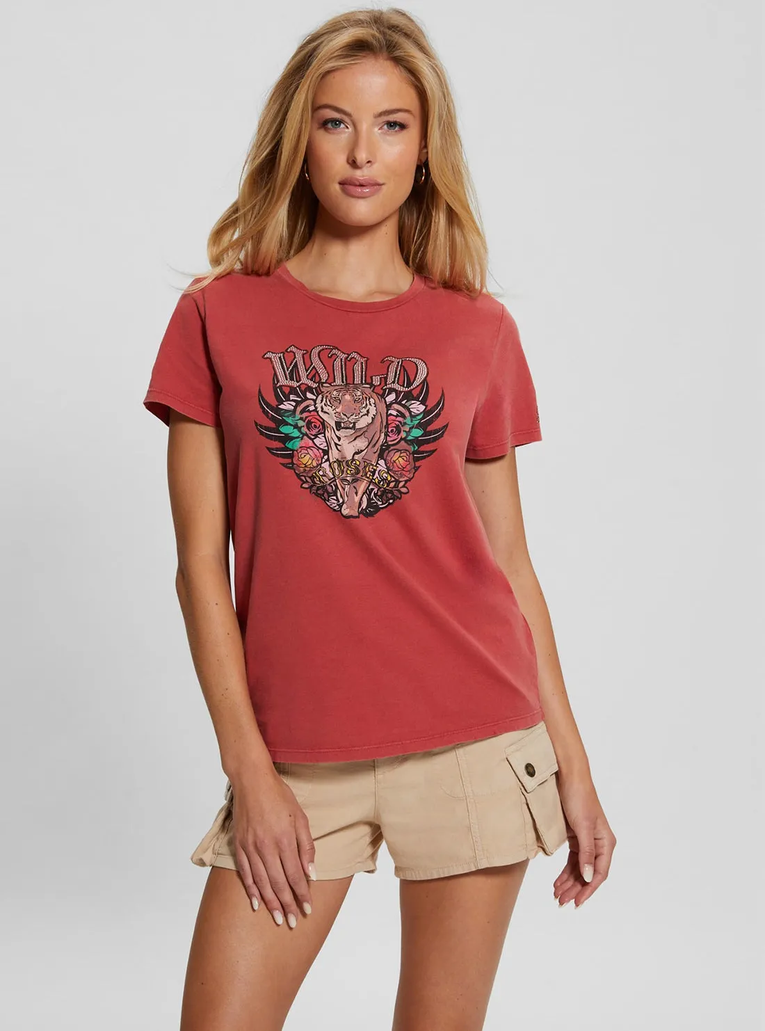 Eco Orange Wild Roses T-Shirt Guess