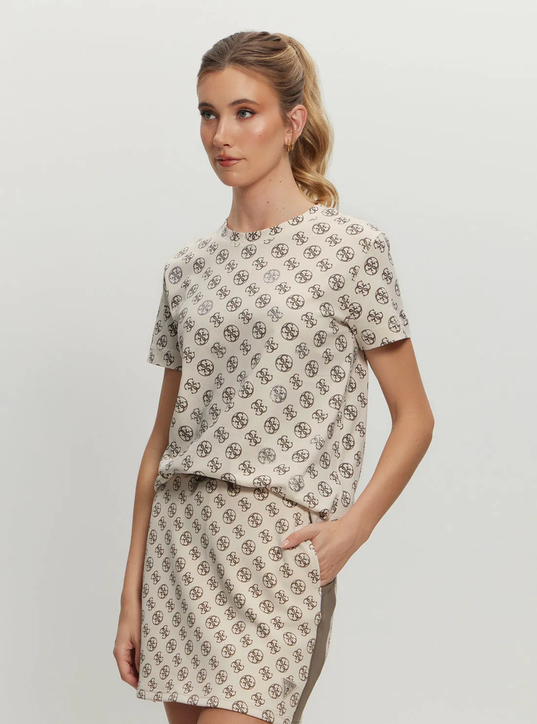 Eco White Logo Print Noemie T-Shirt Guess