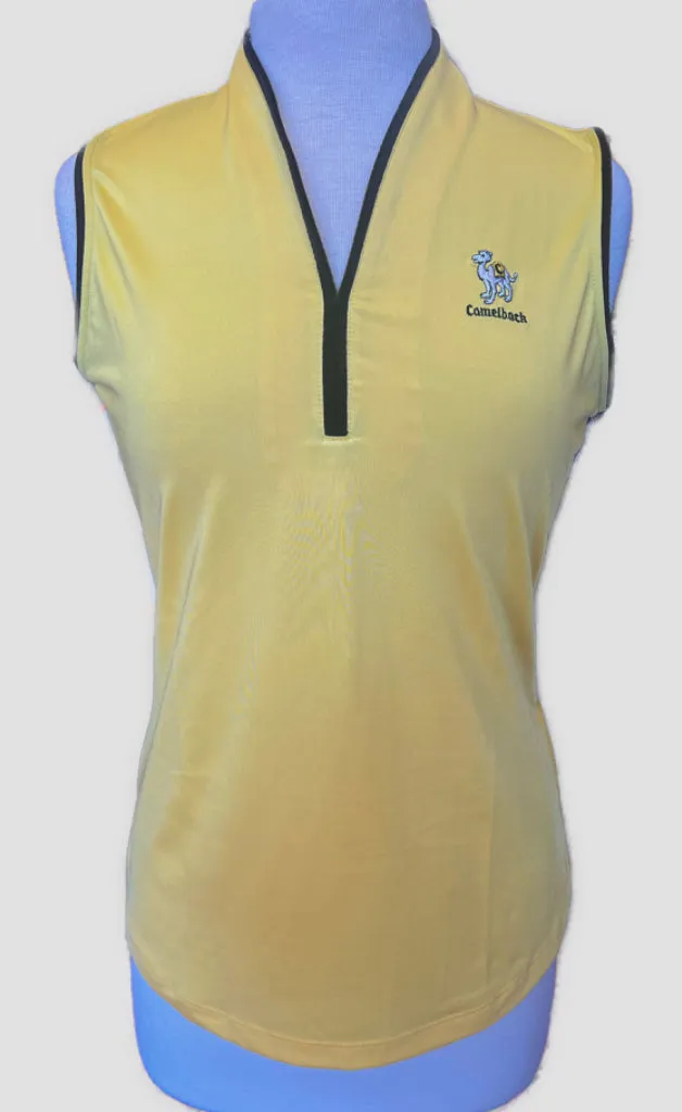 EP NY Yellow Sleeveless Golf Polo with Black Trim & Logo Size M. MSP$80