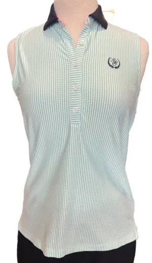 Fairway & Greene Green & White Seersucker Sleeveless Golf Top Size M MSP$125