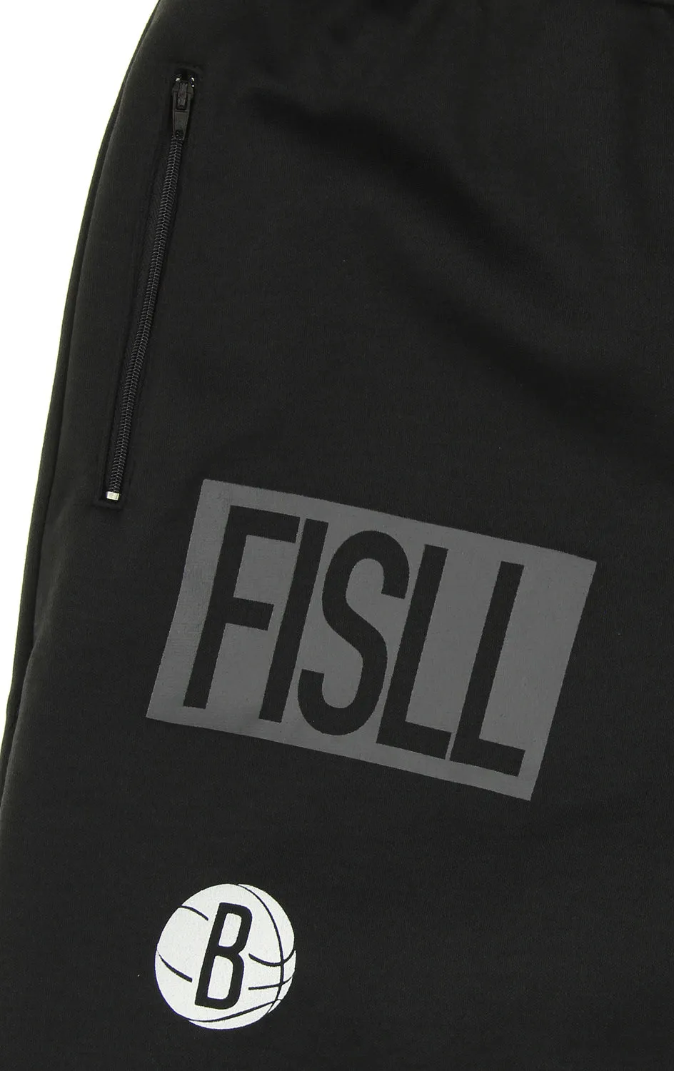 FISLL NBA Men's Brooklyn Nets Block Typo Joggers, Black