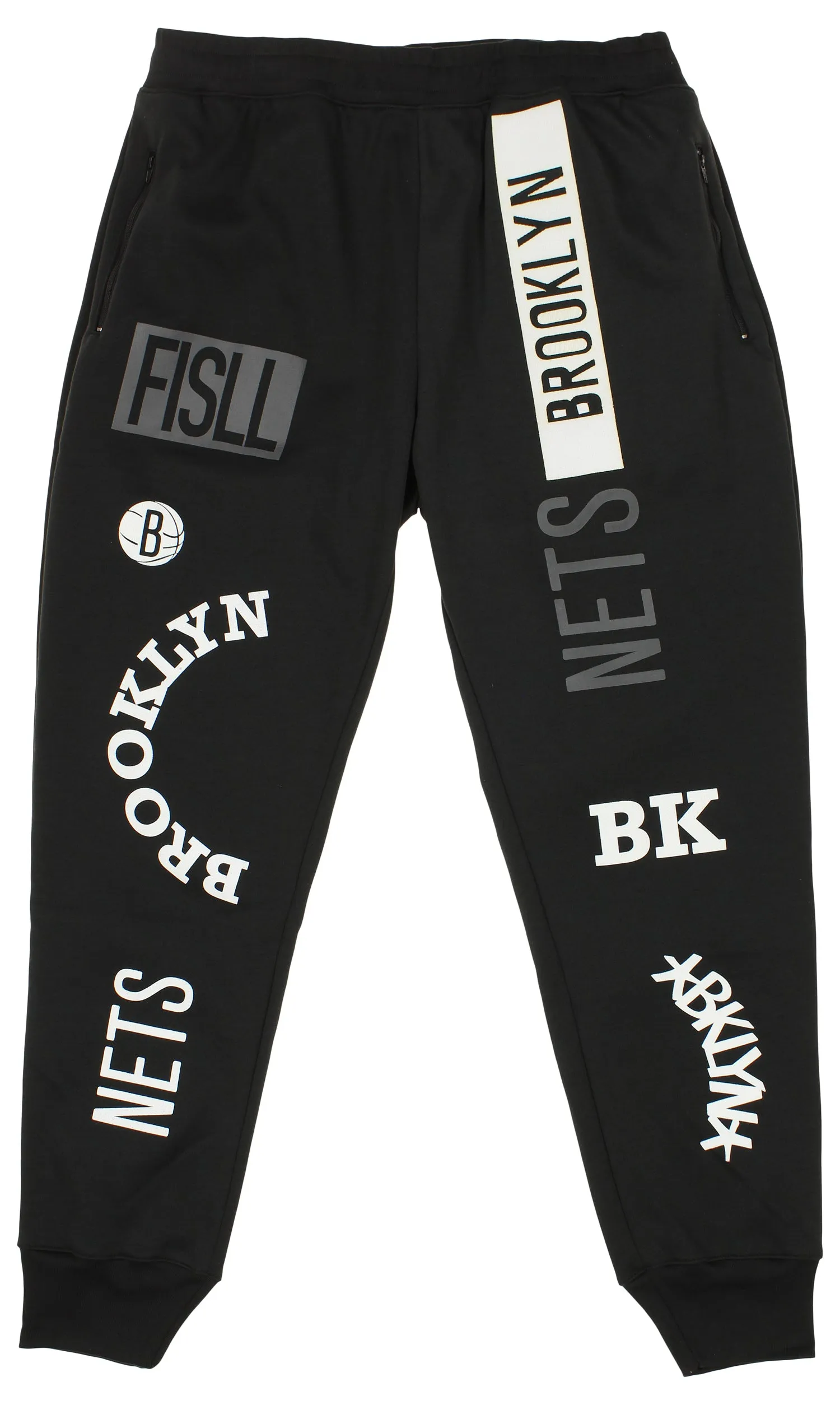 FISLL NBA Men's Brooklyn Nets Block Typo Joggers, Black
