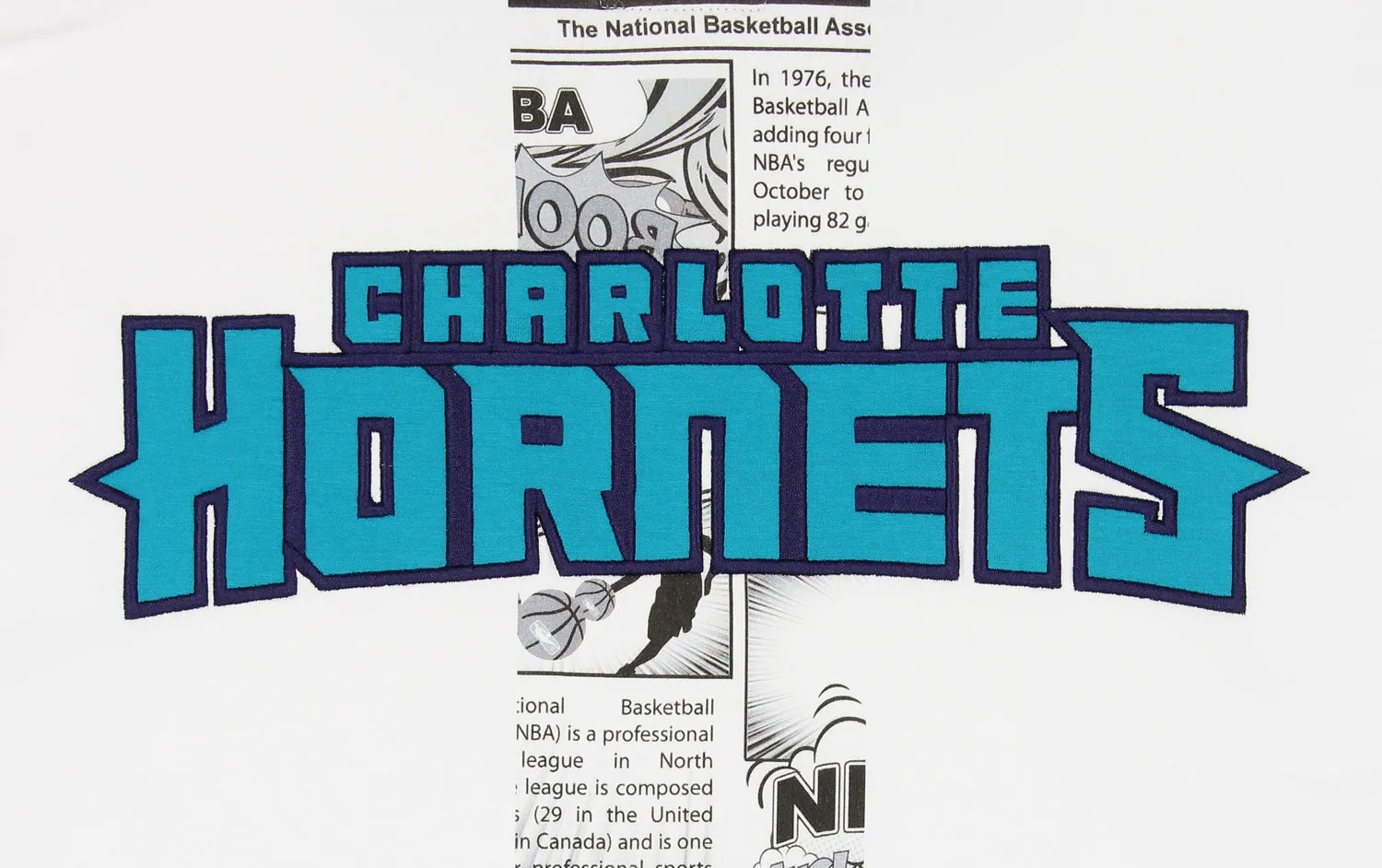 FISLL NBA Men's Charlotte Hornets Comic Book Newspaper Print Hoodie, White