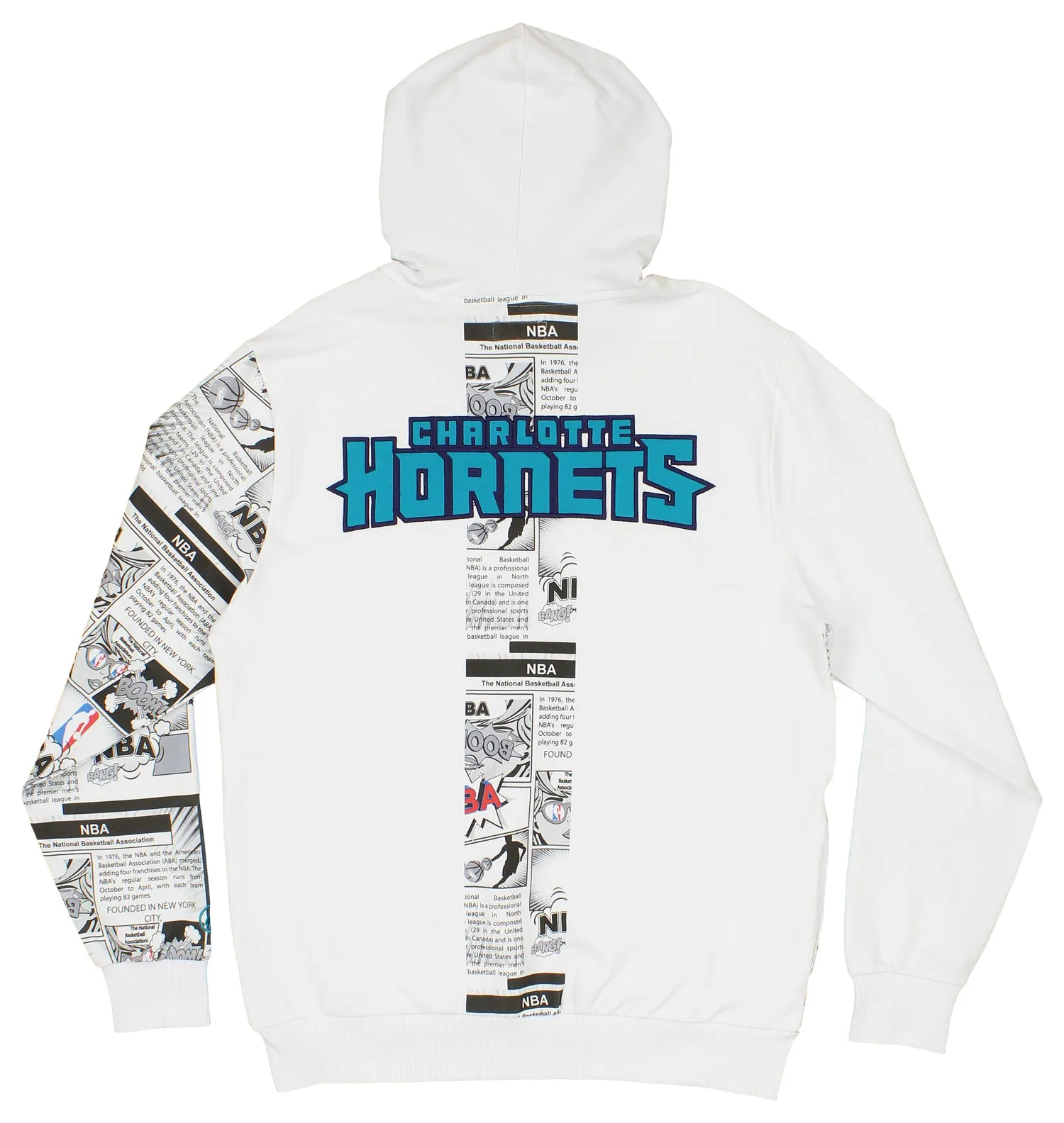 FISLL NBA Men's Charlotte Hornets Comic Book Newspaper Print Hoodie, White