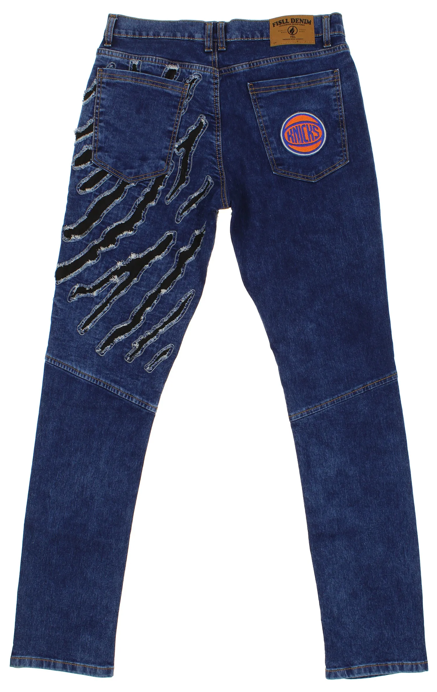 FISLL NBA Men's New York Knicks Jeans with Distressed Claw Marks