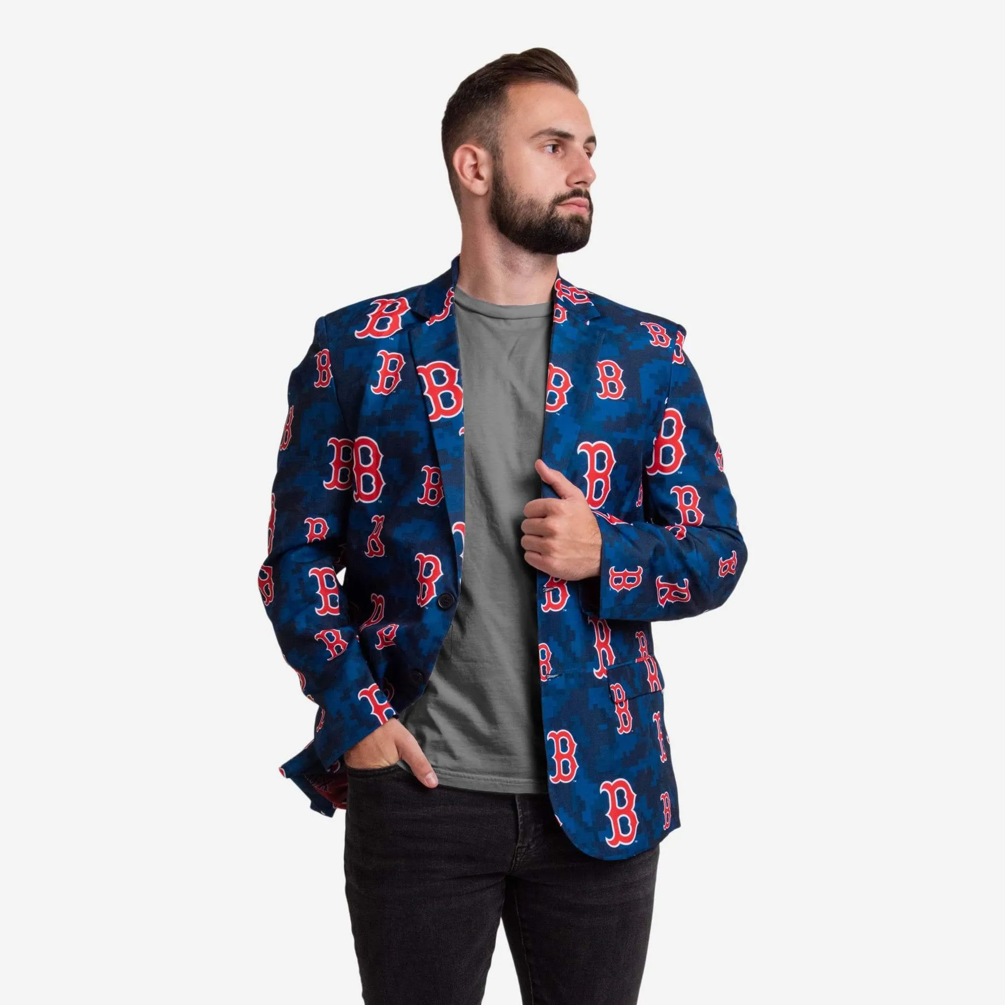FOCO MLB Men's Boston Red Sox 2019 Repeat Logo Camo Business Jacket