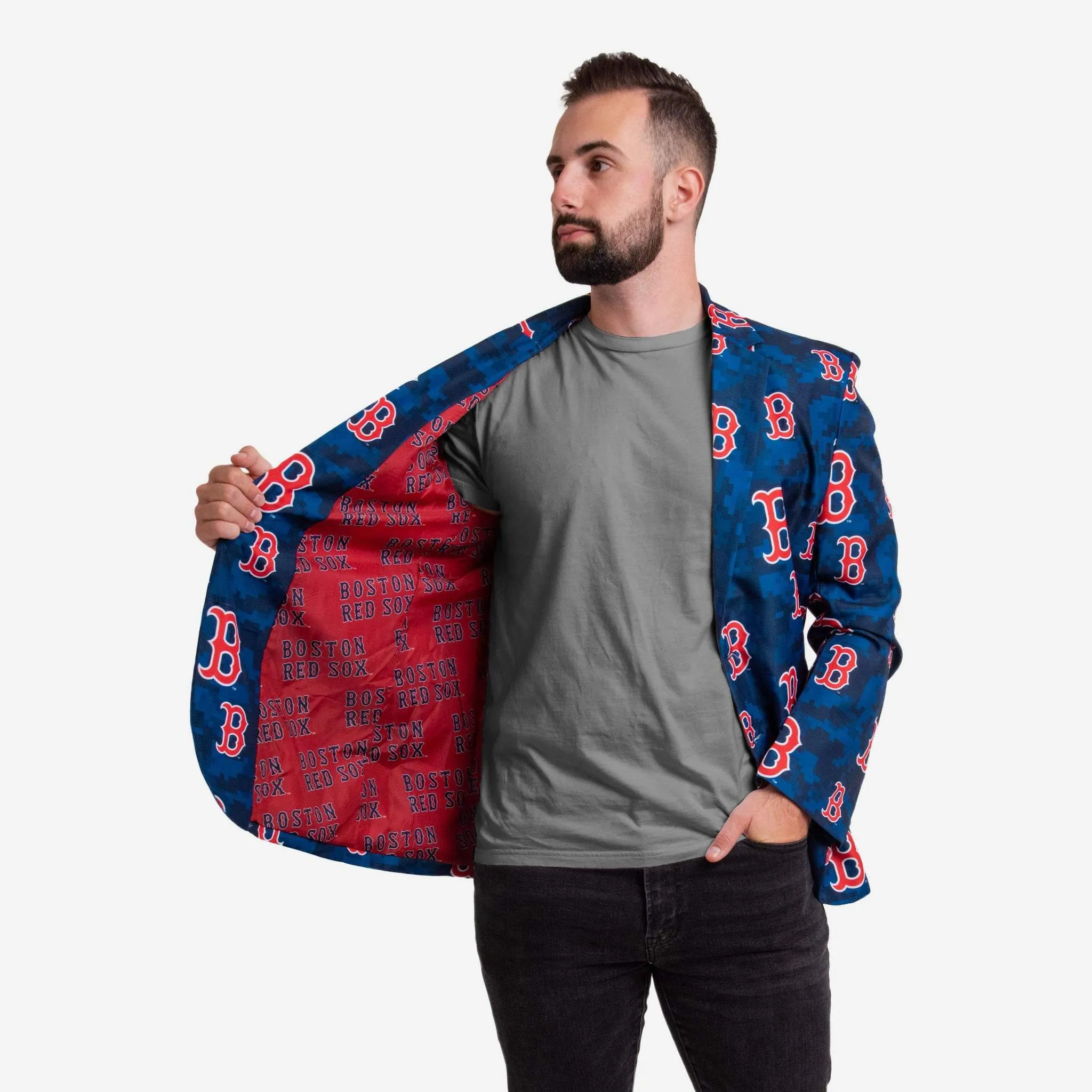 FOCO MLB Men's Boston Red Sox 2019 Repeat Logo Camo Business Jacket