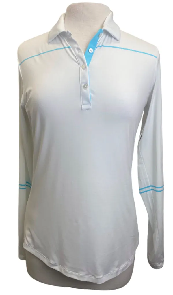 Footjoy White Long Sleeve Sun Shirt with Turquoise Accents Size M  MSP$95