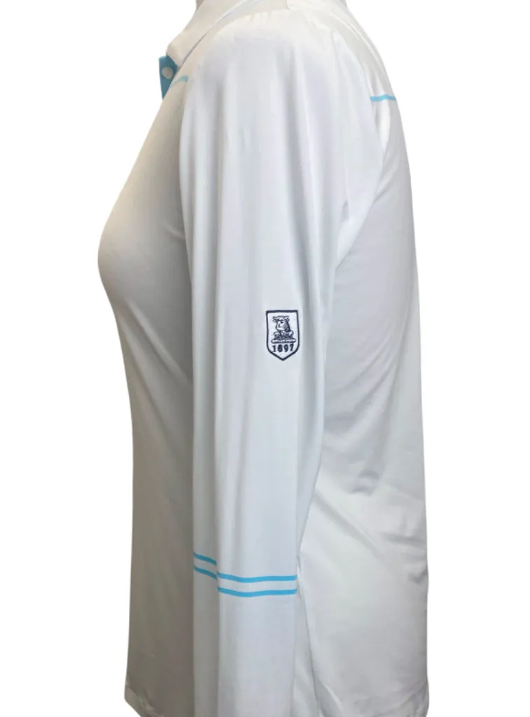 Footjoy White Long Sleeve Sun Shirt with Turquoise Accents Size M  MSP$95