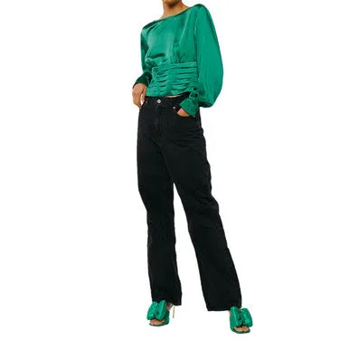Fosi Pleated Waistband Satin Top