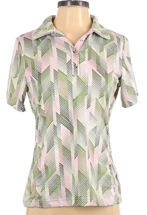 GGBlue Pink, White & Green Herringbone/Chevron Patterned Polo Size S. MSP$