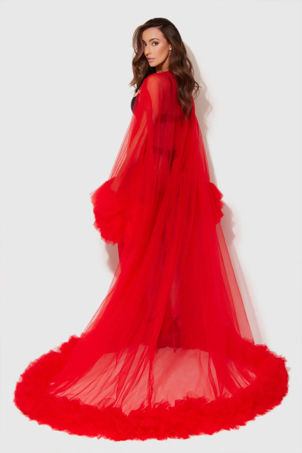 Glamour Mesh Ruffle Robe by Frederick's of Hollywood