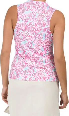 Gottex Pink and Blue Sleeveless V-Neck Gold Top Size XL