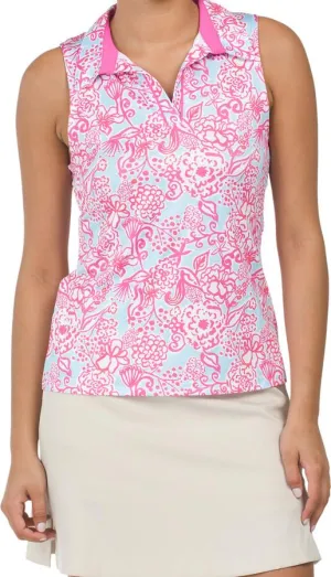 Gottex Pink and Blue Sleeveless V-Neck Gold Top Size XL