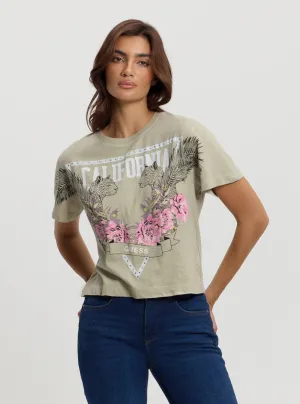 Green California Print T-Shirt Guess