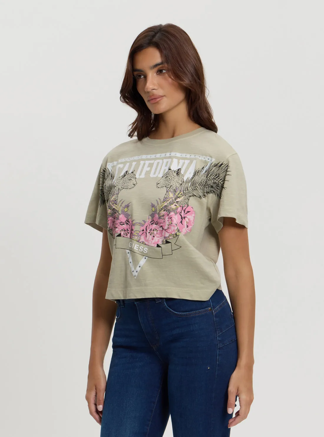 Green California Print T-Shirt Guess