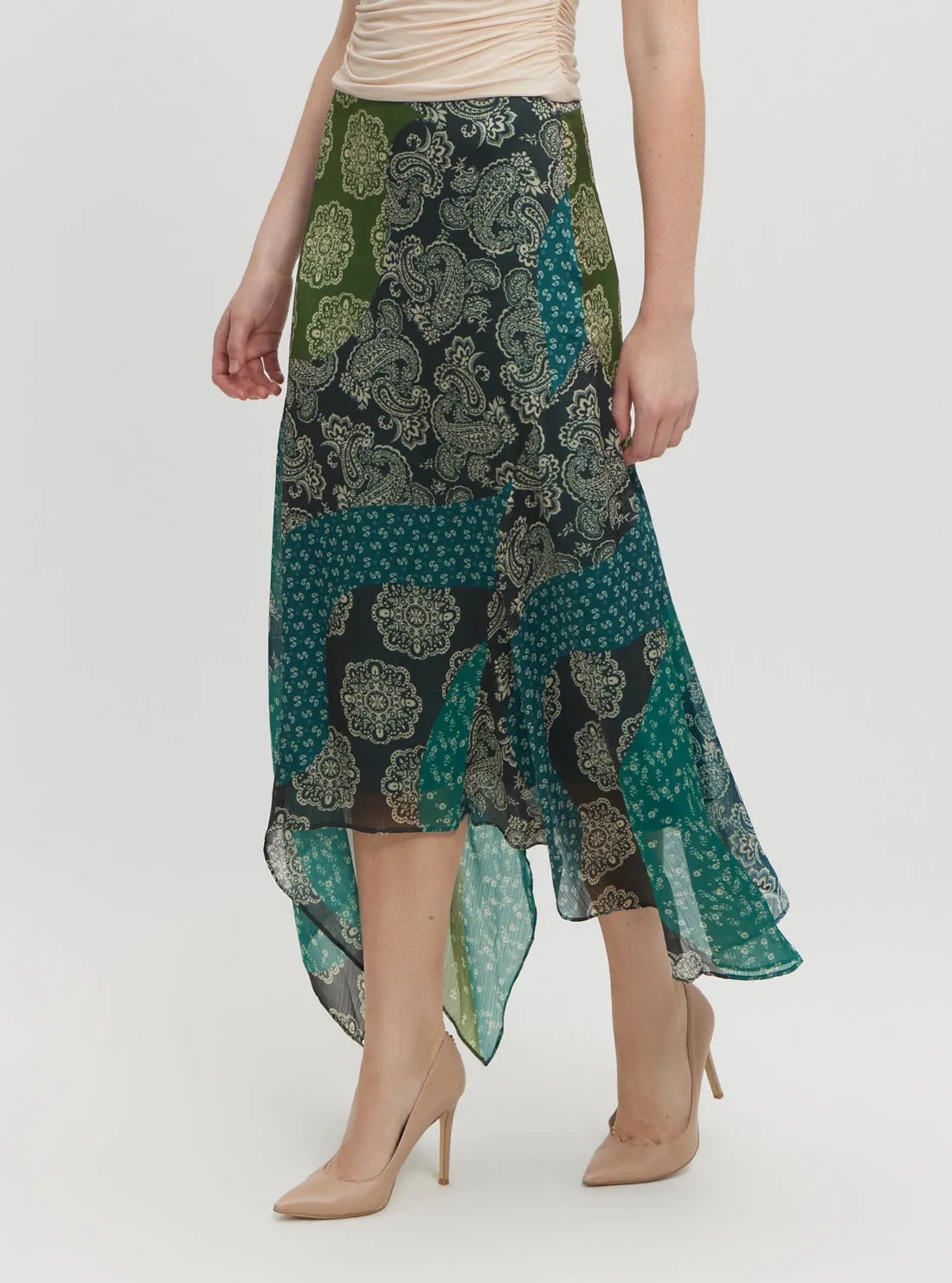 Green Gene Chiffon Midi Skirt Guess