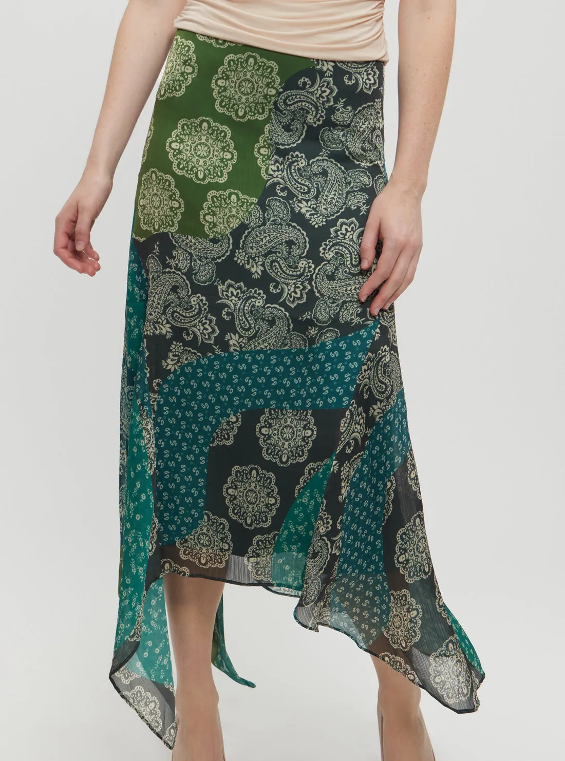 Green Gene Chiffon Midi Skirt Guess