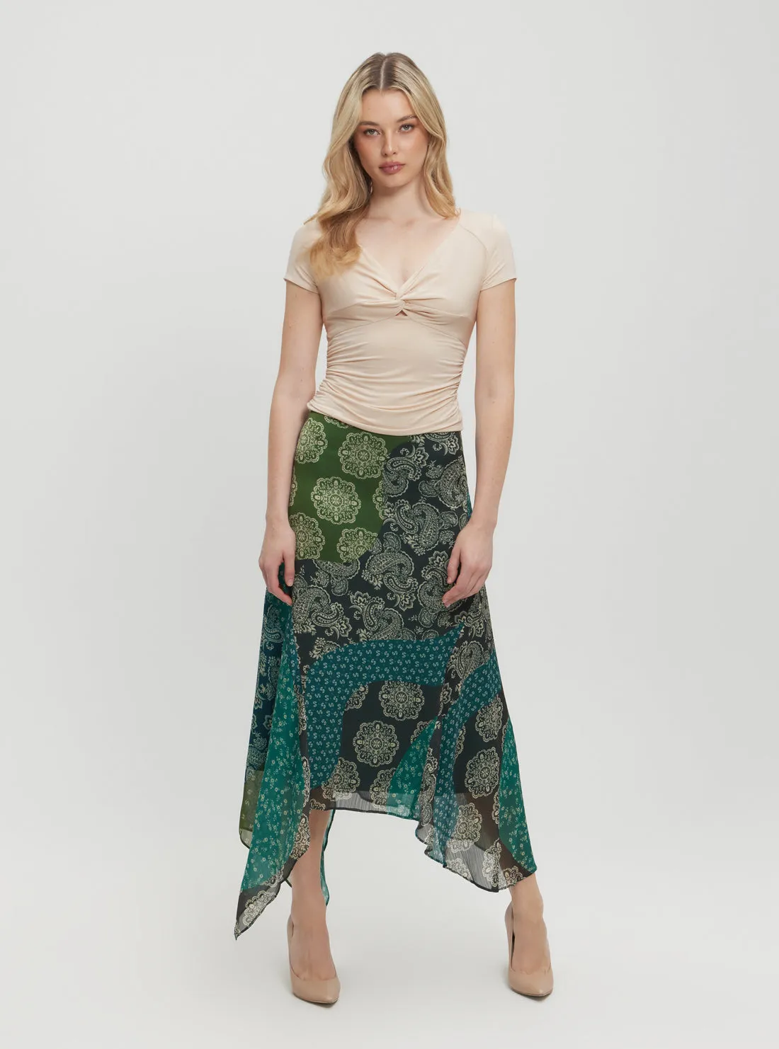 Green Gene Chiffon Midi Skirt Guess