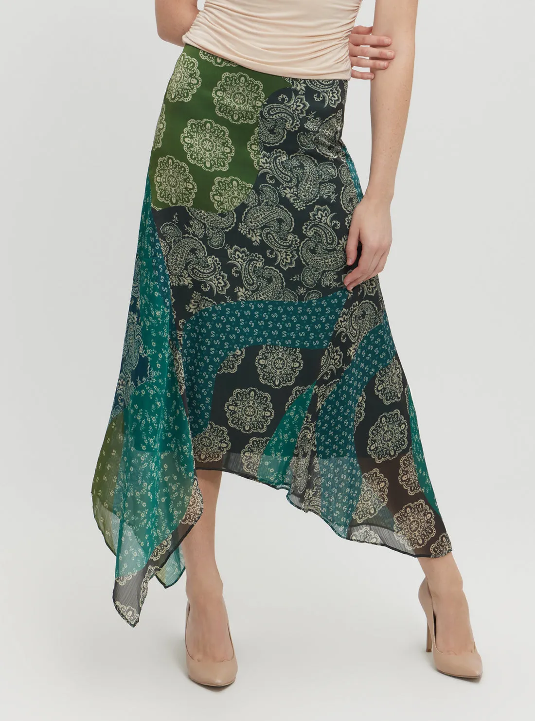 Green Gene Chiffon Midi Skirt Guess