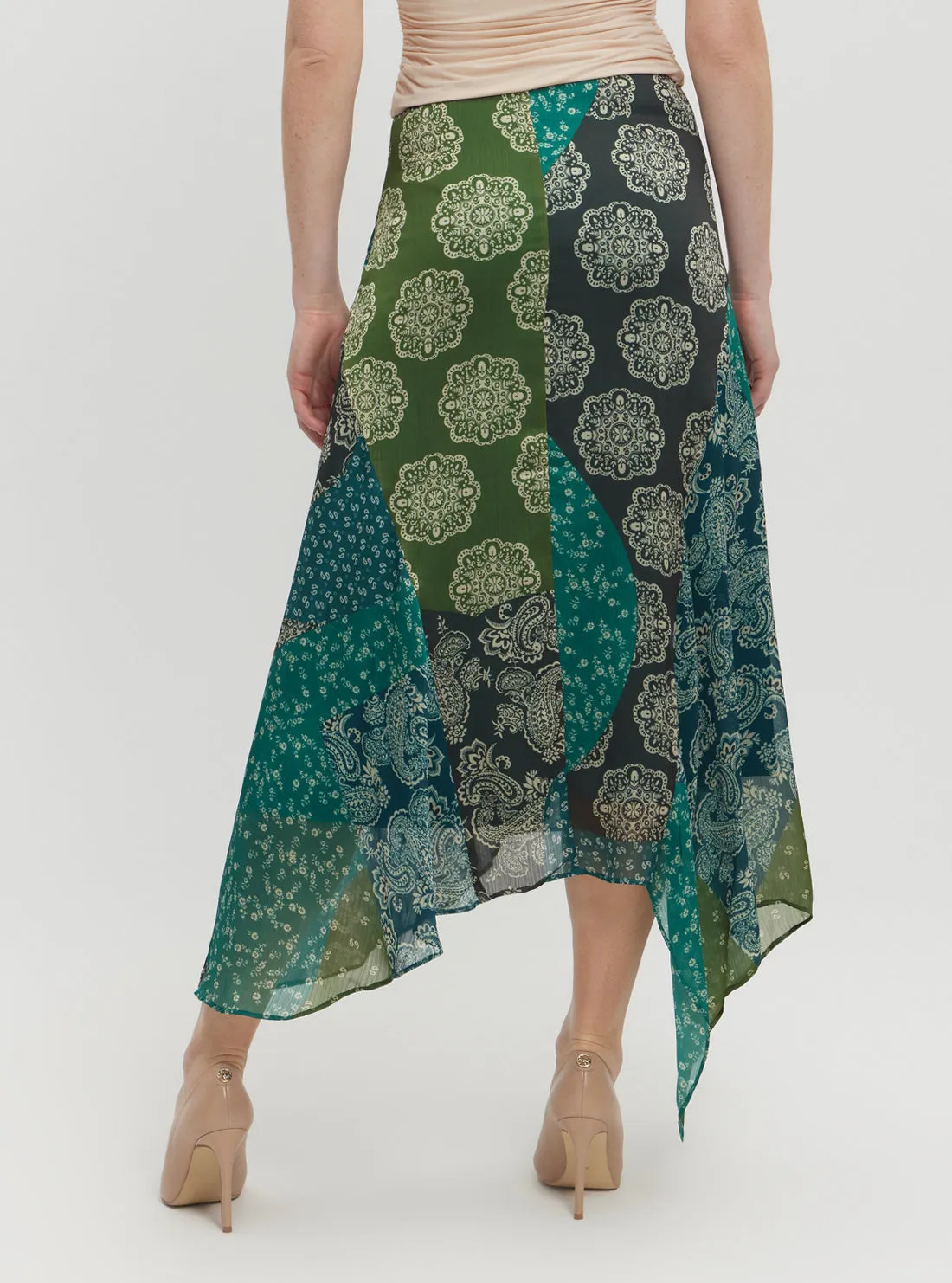 Green Gene Chiffon Midi Skirt Guess