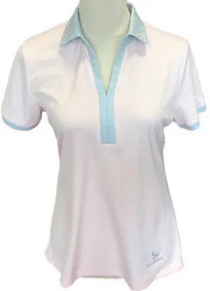 Greg Norman Women's Pale Pink Polo with Gray Pearl Embellished Collar Size M MSP$70