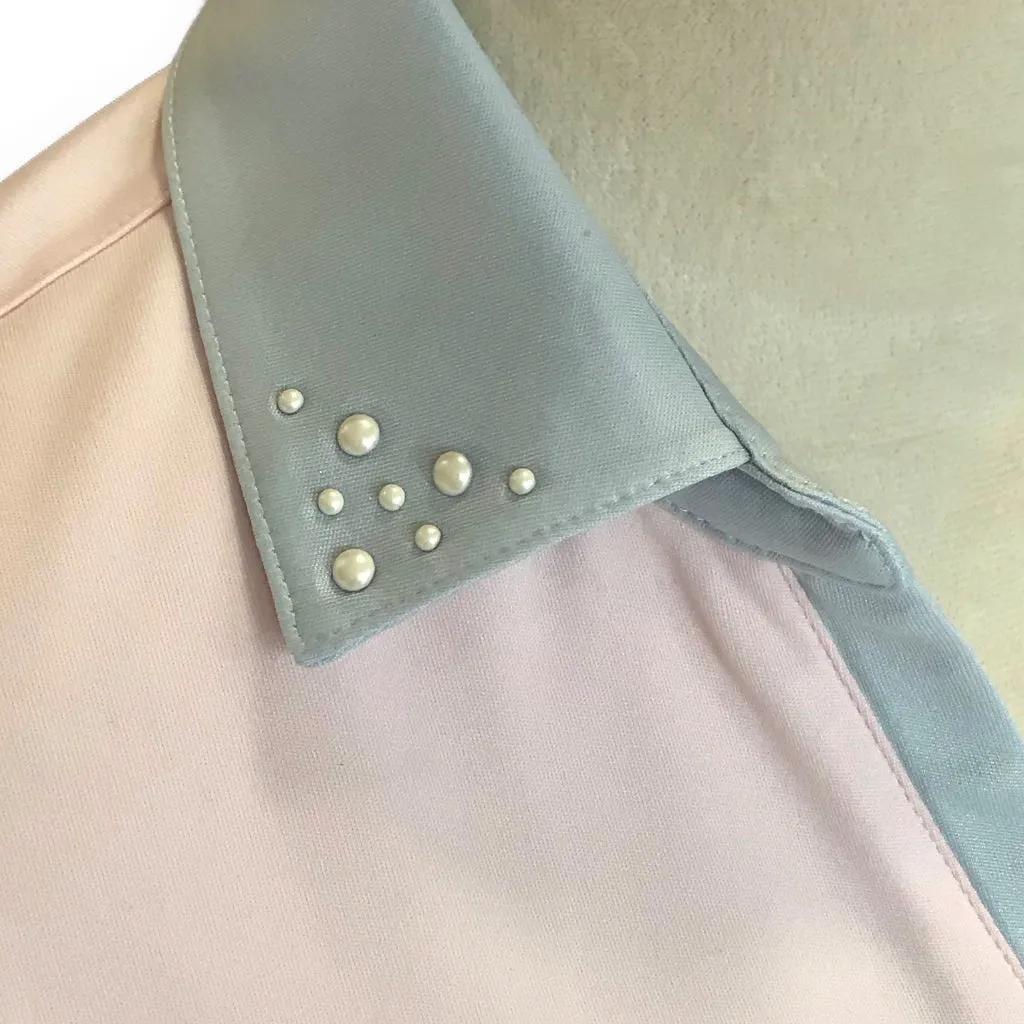 Greg Norman Women's Pale Pink Polo with Gray Pearl Embellished Collar Size M MSP$70