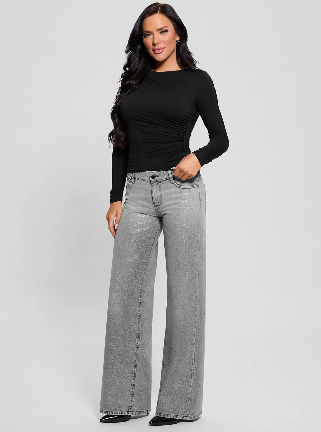 Grey Sexy Palazzo Denim Jeans in Light Wash Guess