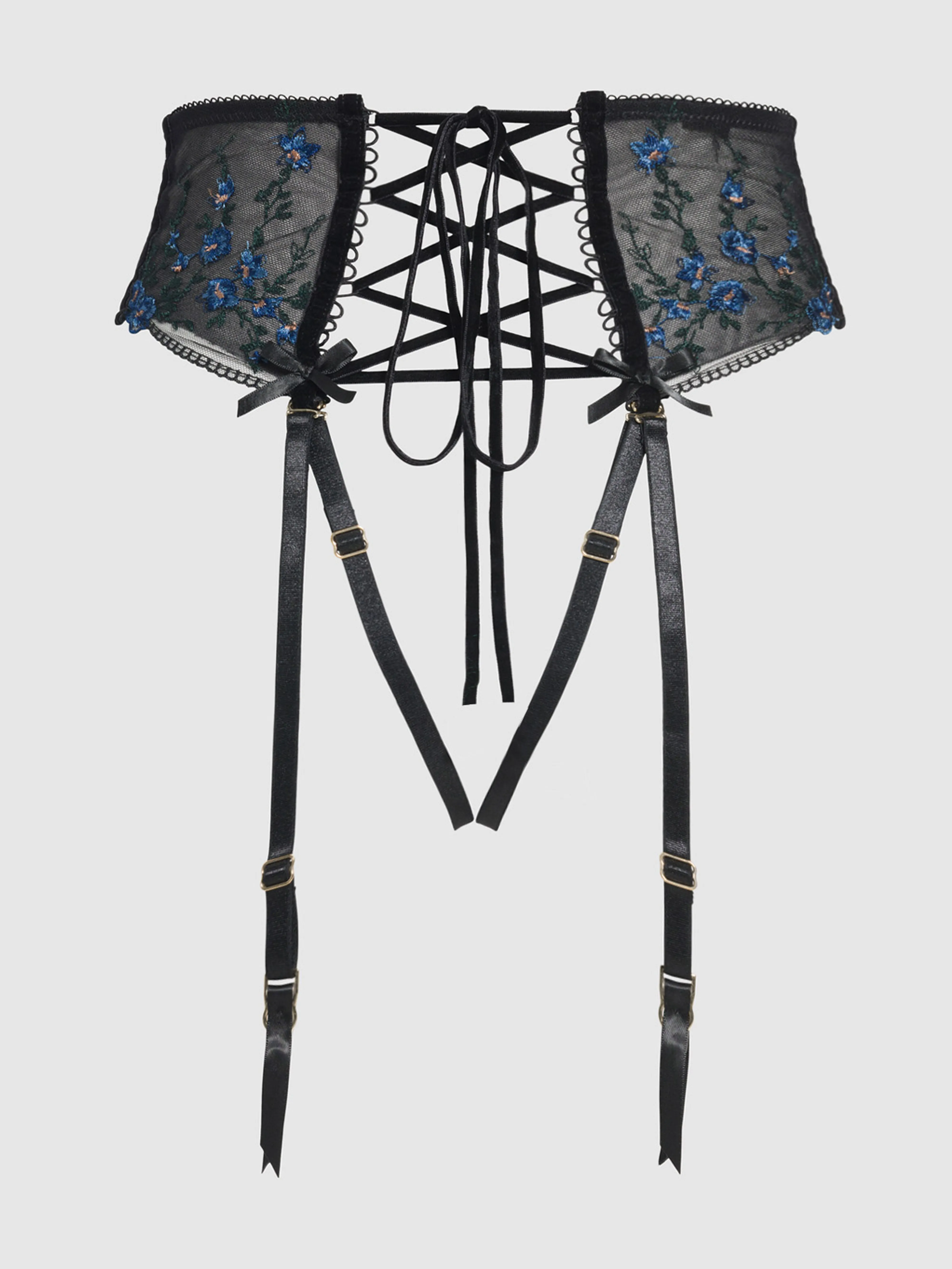 Harlow Embroidered Mesh Lace Up Backless Cheeky by Frederick's of Hollywood