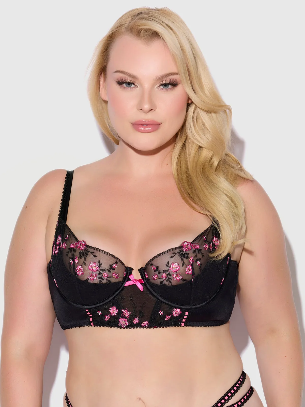 Harlow Embroidered Mesh Push Up Longline Demi Bra by Frederick's of Hollywood
