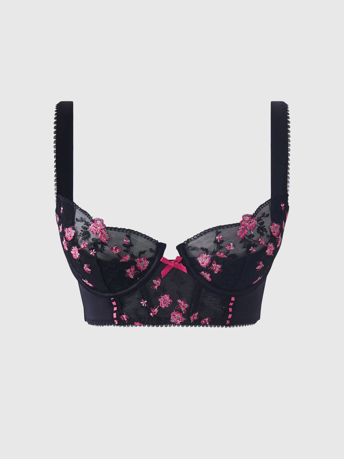 Harlow Embroidered Mesh Push Up Longline Demi Bra by Frederick's of Hollywood