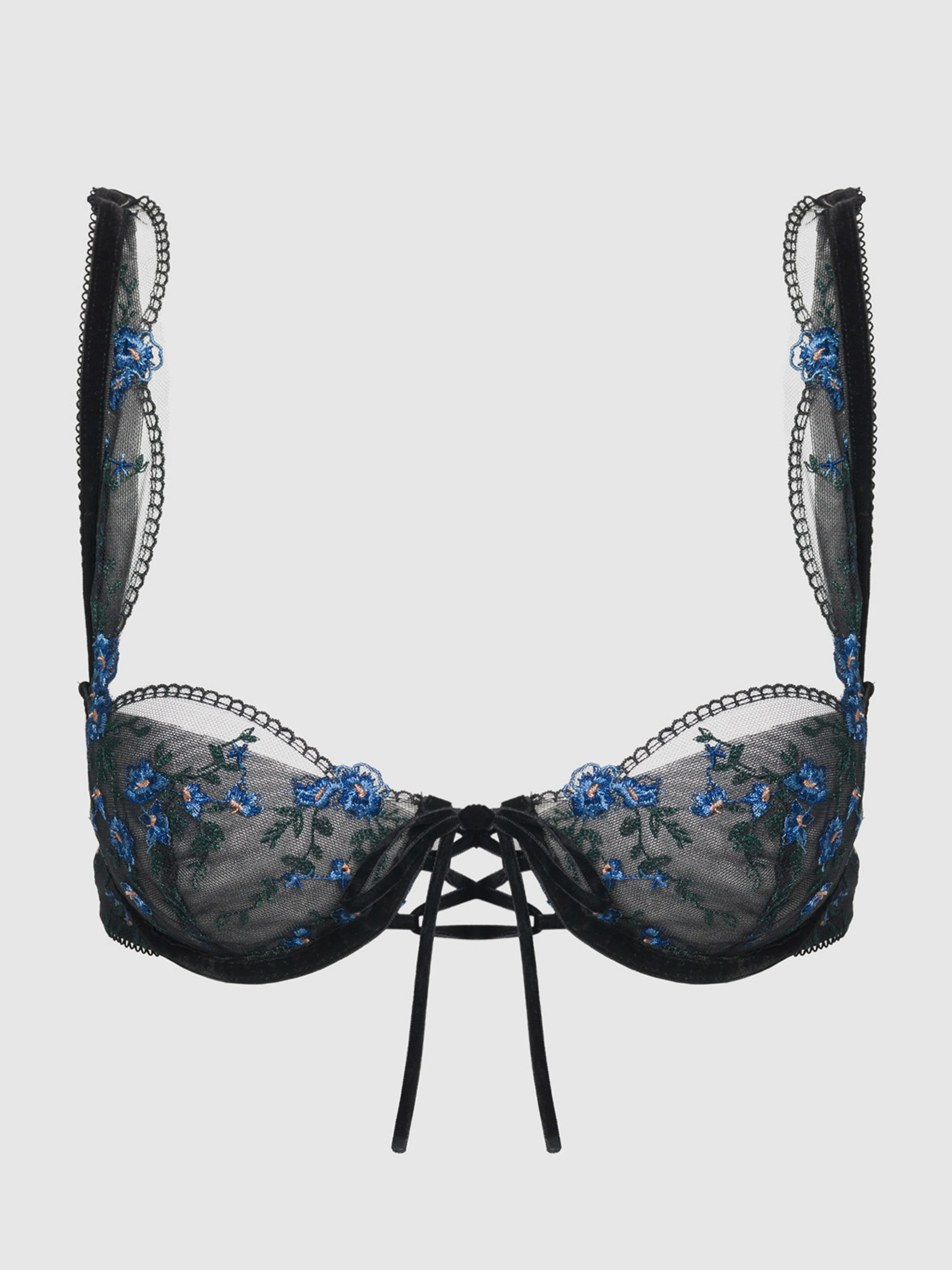 Harlow Embroidered Mesh Tie Front Bra by Frederick's of Hollywood