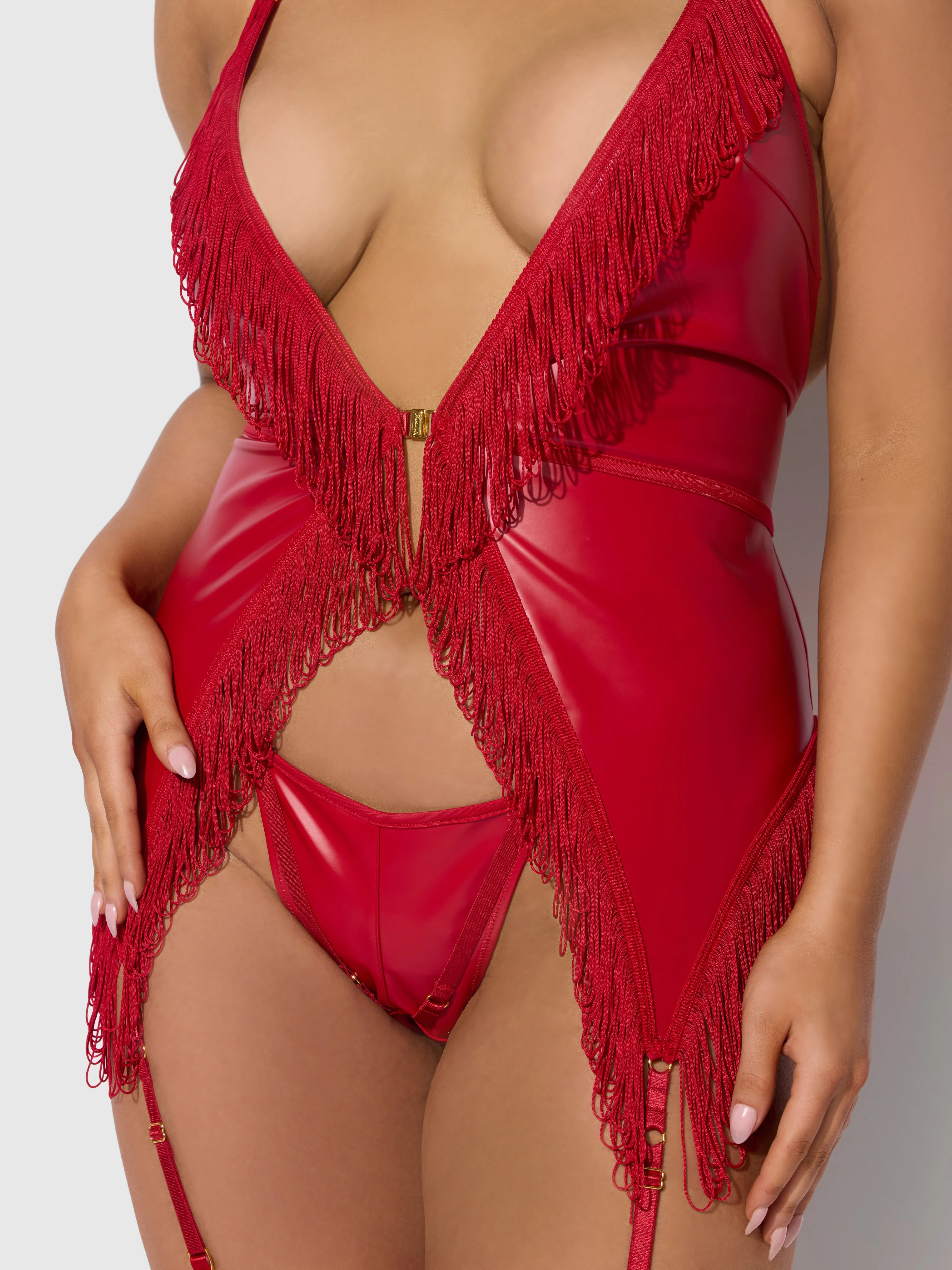 Hendrix Faux Leather & Fringe Chemise by Frederick's of Hollywood