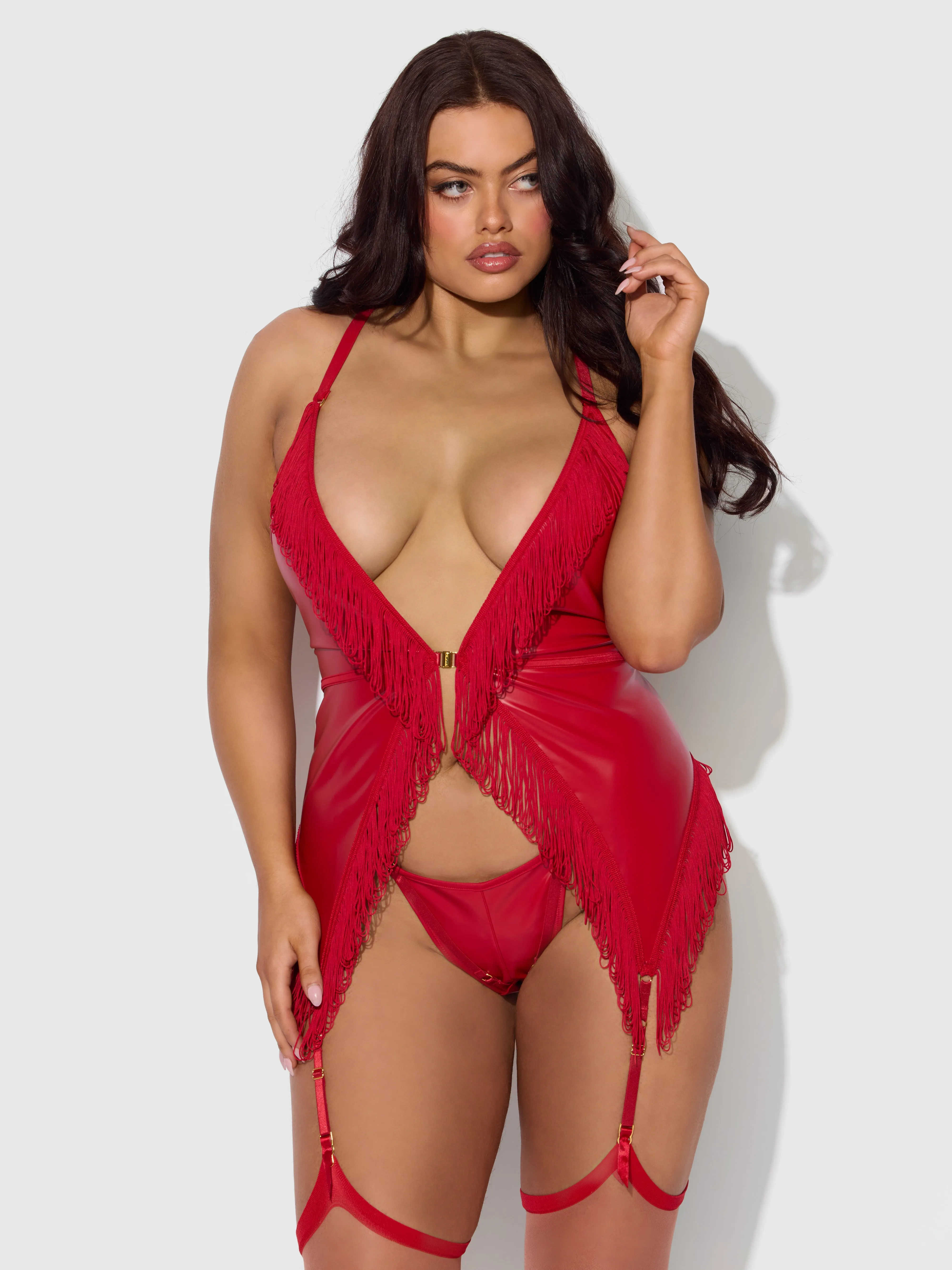 Hendrix Faux Leather & Fringe Chemise by Frederick's of Hollywood