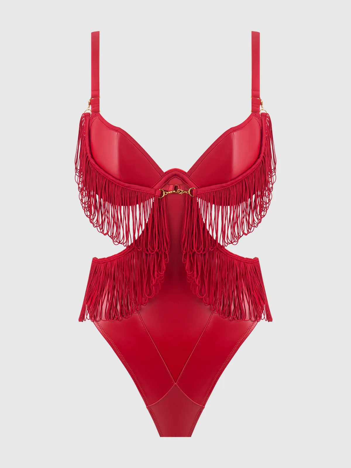 Hendrix Faux Leather & Fringe Crotchless Teddy by Frederick's of Hollywood