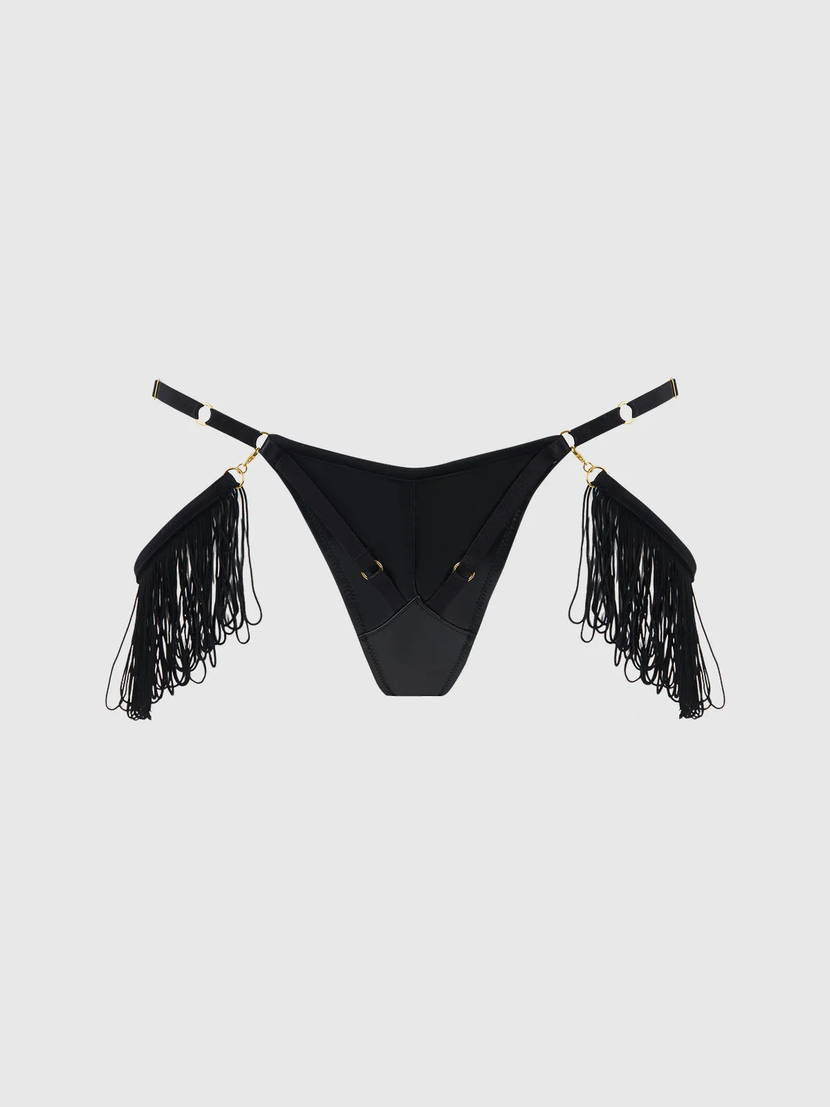 Hendrix Faux Leather Thong With Detachable Fringe by Frederick's of Hollywood