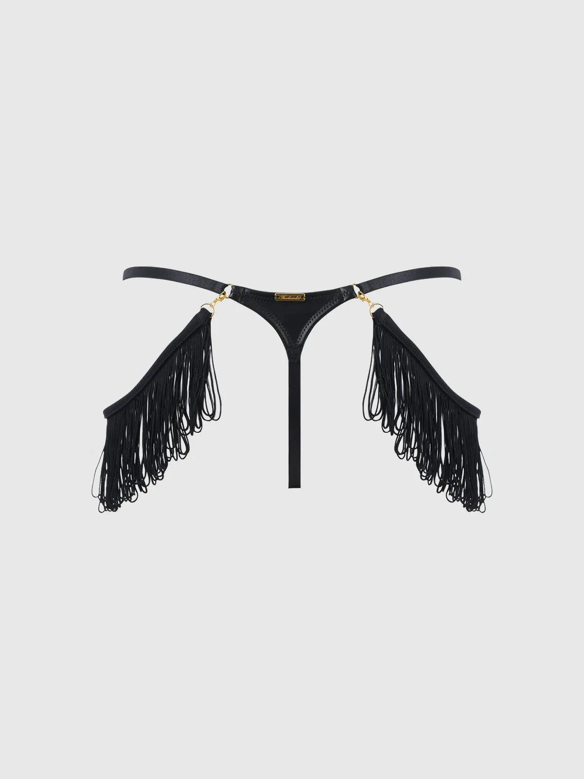 Hendrix Faux Leather Thong With Detachable Fringe by Frederick's of Hollywood